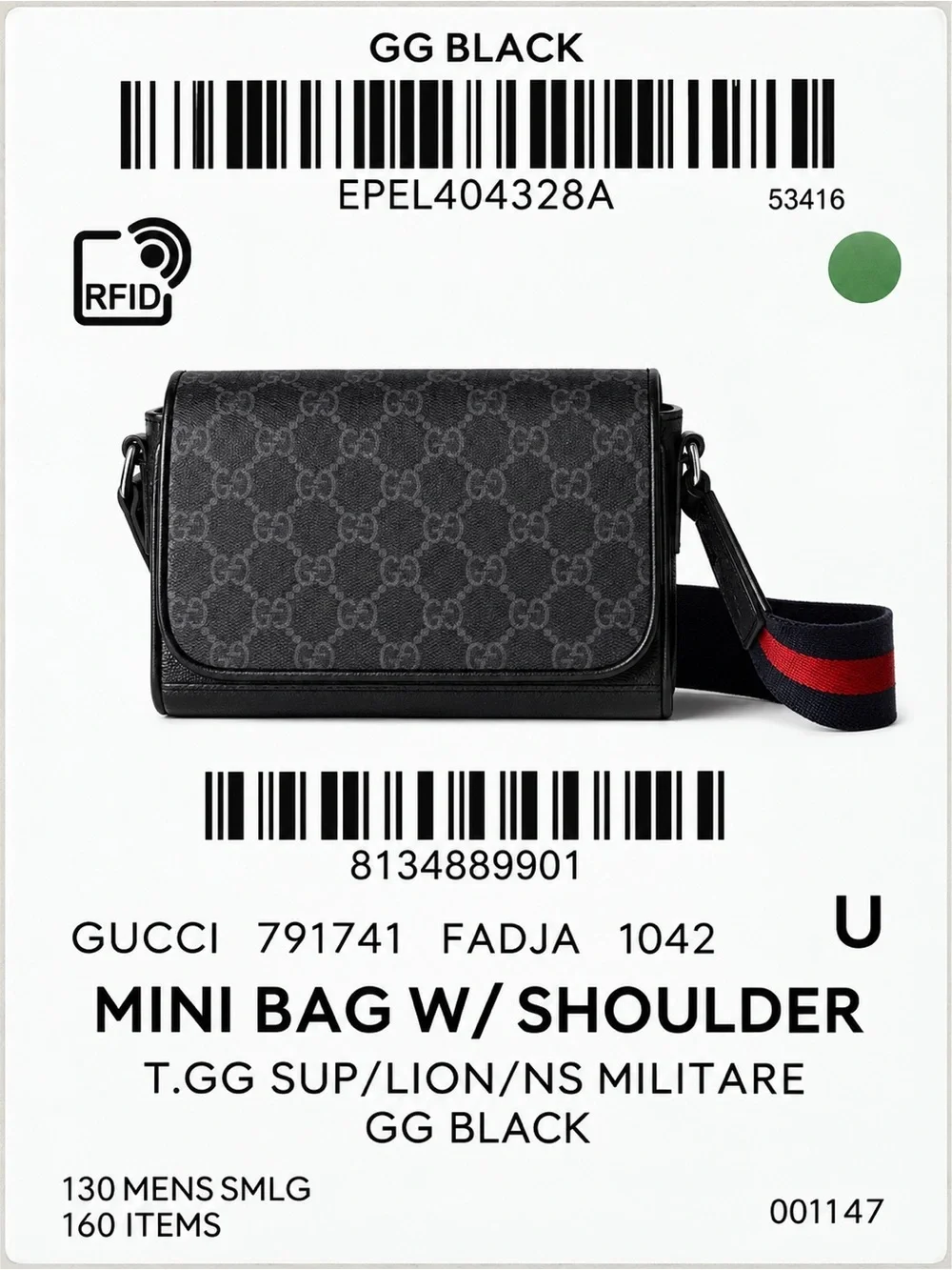 NWT Gucci Men's Black and Gray GG Supreme Messenger Bag